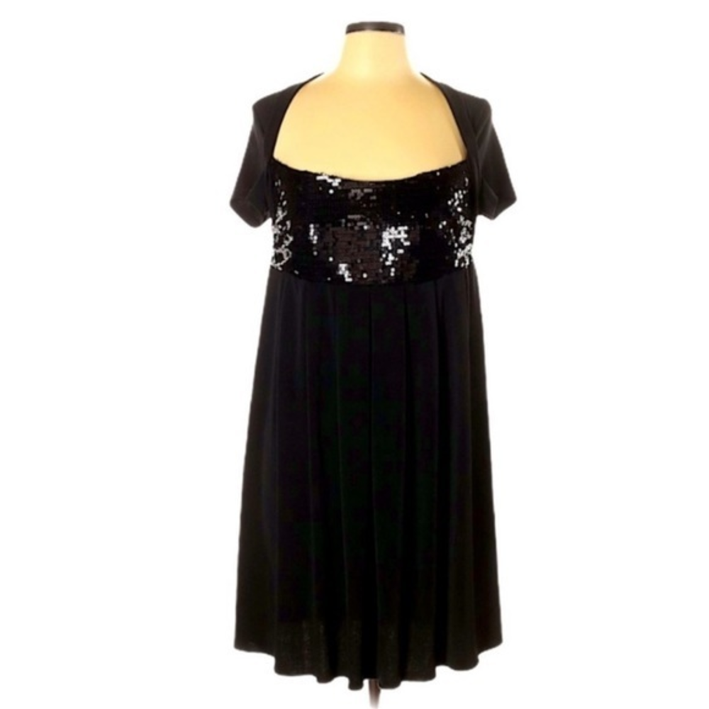 Enfocus Studio 10 black sequin bust baby doll‎ short sleeve cocktail dress